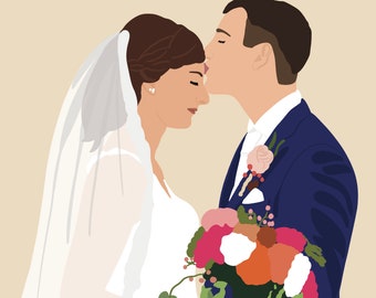 Illustration de mariage personnalisée - Numérique - Dessin de mariage personnalisé - Cadeau original des mariés - Illustration de mariage - Illustration personnalisée