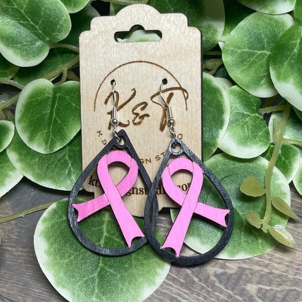 Breast Cancer Pink Ribbon Dangle Earrings | Gift for Loving Women | Pink