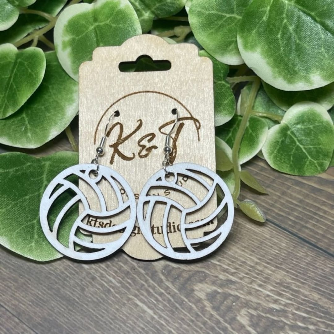 Volleyball Wood Earrings Lightweight Sports Earrings Handmade Dangle