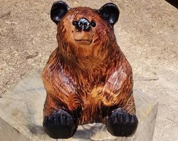 15" Chainsaw Carved Sitting Bear