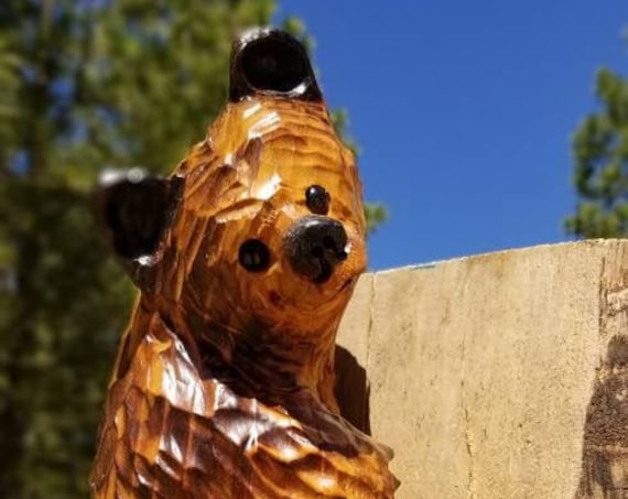 15" Chainsaw Carved Hanging Bear for Posts, Corners, Poles, Trees