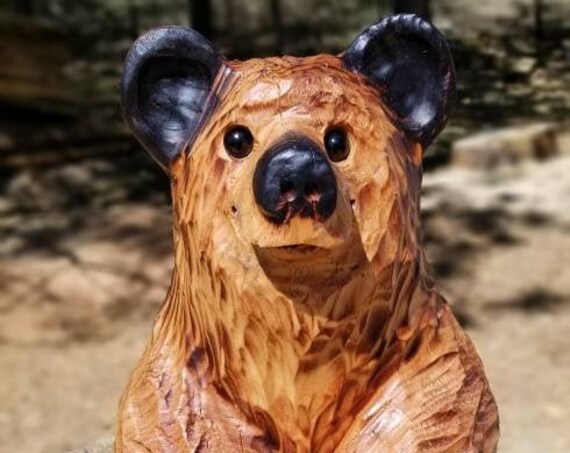 15" Chainsaw Carved Sitting Bear