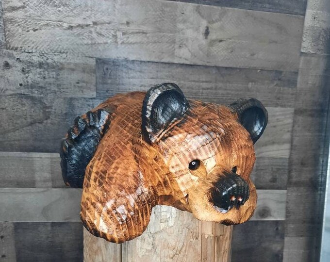 15" Chainsaw Carved Bear for Mantles, Shelves, Railings or Ledges