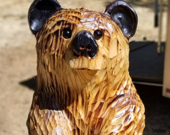 15" Chainsaw Carved Welcome Bear Reversible Sign