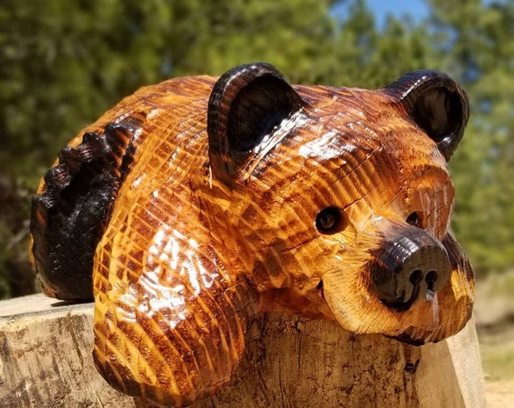 15" Chainsaw Carved Bear for Mantles, Shelves, Railings or Ledges