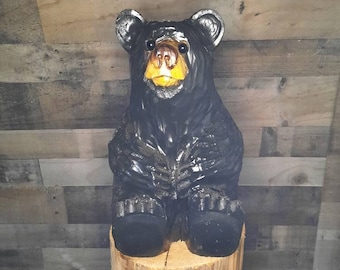 15" Chainsaw Carved Sitting Bear
