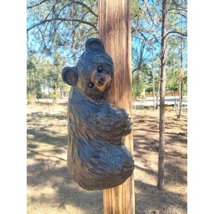 Chainsaw Carved Climbing Bear 15" Made for Posts, Corners, Poles, Trees