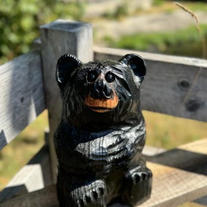 Wood Carved Sitting Bear 12&quot; - Black