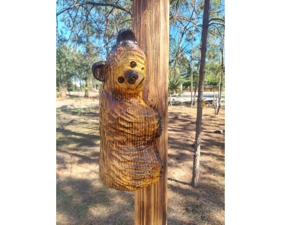 Chainsaw Carved Climbing Bear 15" Made for Posts, Corners, Poles, Trees