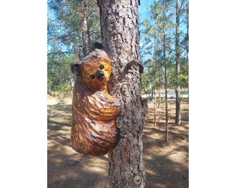 Chainsaw Carved Climbing Bear 15&quot; Made for Posts, Corners, Poles, Trees