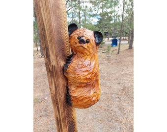 Chainsaw Carved Climbing Bear 15&quot; Made for Posts, Corners, Poles, Trees