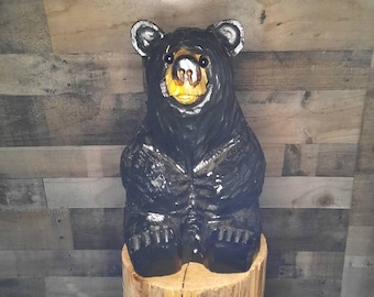 15" Chainsaw Carved Sitting Bear
