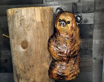 15" Chainsaw Carved Climbing Bear for Post, Poles, Corners, and Trees