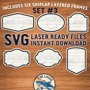 Set #3 SIX Shiplap Layered Frames SVG Laser cut files for Glowforge - Laser Cutter Artwork - Wood Vintage Frames Different Shapes Edge Frame