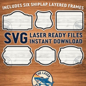 SIX Shiplap Layered Frames SVG Laser cut files for Glowforge - Laser Cutter Artwork - Wood Vintage Frames Different Shapes Edge Framed Blank