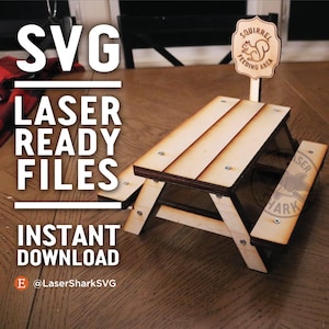 Scoiattolo Picnic Table SVG File tagliati al laser per Glowforge - Laser Cutter Artwork Vector File - DIY Chipmunk Table Doll Wood BBQ Outdoor Nuts