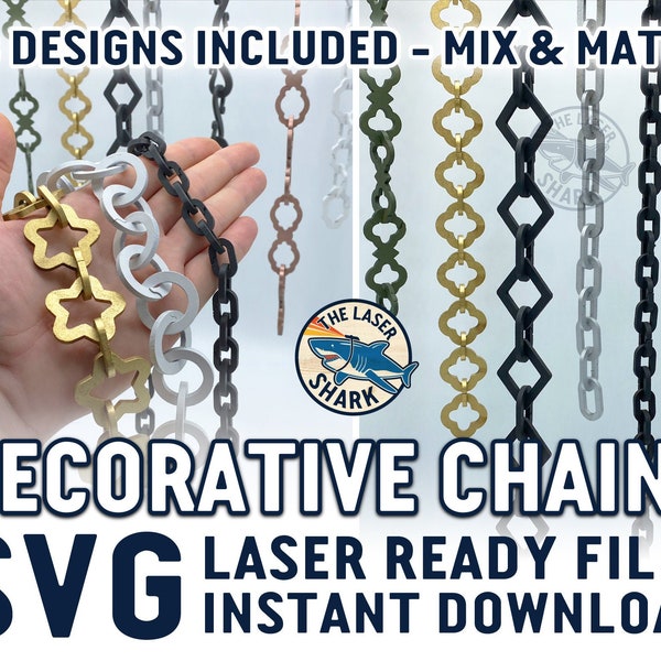 Decorative Chain Links - 48 Styles! SVG Laser cut files for Glowforge - Laser Cutter Artwork Vector File - Hanging Decor Chains Hang Craft