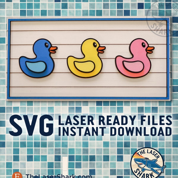 Rubber Duckies SVG Laser cut files for Glowforge - Laser Cutter Artwork Vector File Shiplap Bathroom Art Bath Time Three little Ducks Quack