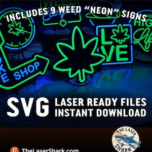 Rauchen Neon-Stil Zeichen SVG Laser geschnitten Dateien für Glowforge Cutter Kunstwerk Vektor-Datei - Marihuana Gelenk Topf Rauch Grün Blatt Hoch Schwarzlicht