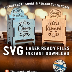 トークンボックス - 雑用と報酬 SVG Glowforge 用レーザーカットファイル - アートワークベクターファイル - バージョン コイン クリーン 楽しいアクティビティ 経済 デポジット