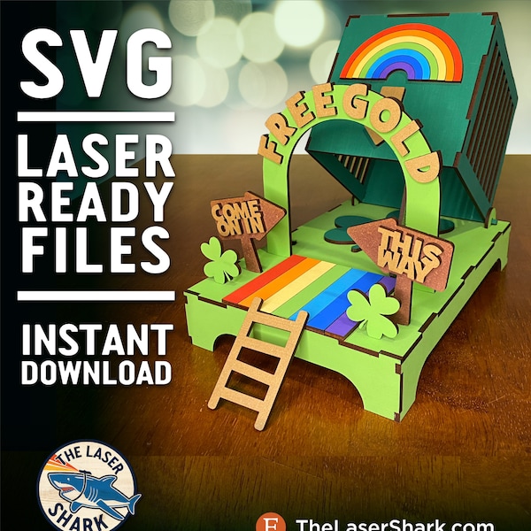 Leprechaun Trap SVG Laser cut files for Glowforge - Artwork Vector File - St Patrick's Day Lucky Coin Shamrock Charms Clover Rainbow Cage