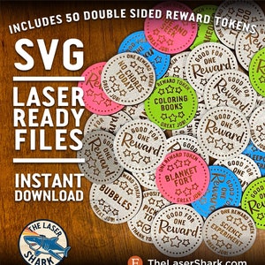 報酬トークンセット SVG レーザーカットファイル Glowforge レーザーカッターアートワークベクターファイル - ピザパーティーの報酬としてアイスクリームを友達に贈る素晴らしい仕事