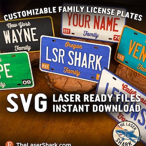 Aanpasbare familie kentekenplaten SVG Lasergesneden bestanden voor Glowforge -Laser Cutter Artwork Vector File - State USA Car Anniversary Custom
