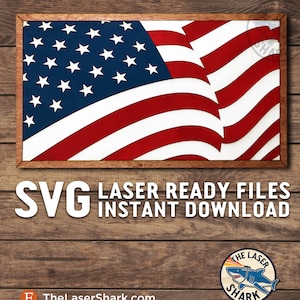 Bandera americana SVG Archivos de corte láser para Glowforge - Laser Cutter Printer Artwork Vector File GF - USA United States Old Glory Stars & Stripes