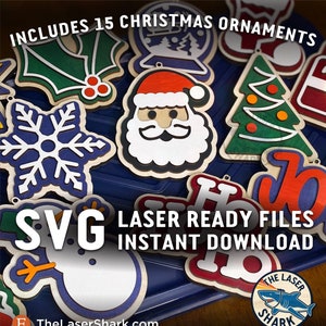 Christmas Sugar Cookie Ornaments SVG Laser cut files for Glowforge Cutter Artwork Vector File - Santa Snowman Joy Holiday Decor Tree Present