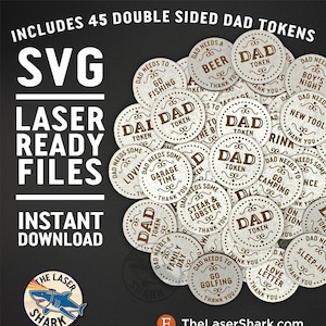 Papa thema Tokens Set SVG Lasergesneden bestanden voor Glowforge Laser Cutter Artwork Vector File-Vaderdag Garage Fishing Tools Beer Camping