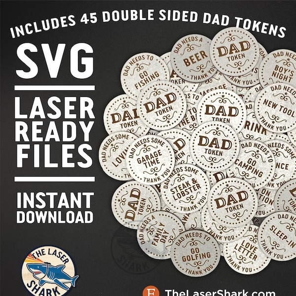 Dad Themed Tokens Set SVG Laser cut files for Glowforge Laser Cutter Artwork Vector File- Father's Day Garage Fishing Tools Beer Camping