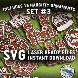 SET #3 Ornements de Noël de pain d'épice coquins - Fichiers découpés au laser SVG pour Glowforge - Positions BDSM de trio inappropriées sexy Funny dp Ho