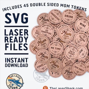 Jetons sur le thème de maman ensemble SVG Laser coupe fichiers pour Glowforge Laser Cutter oeuvre vecteur fichier - fête des mères nuit hors boisson cri vin câlins XOXO