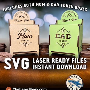 Mom & Dad Token Boxes - SVG Lasergesneden bestanden voor Glowforge - Artwork Vector File - Munten Moederdag Vaderdag Cadeau Geven Present Bank Fun