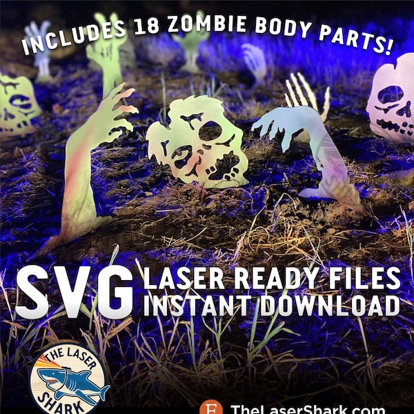 Zombie Körperteile Yard Stakes SVG Laser geschnittene Dateien für Glowforge Laser Cutter Kunstwerk Halloween Knochen Gehirne Untote Skelett Schädel Scary RIP