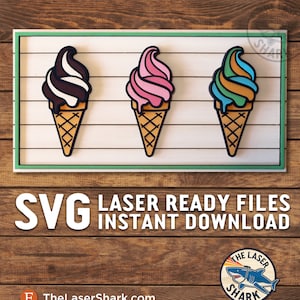 Conos de helado SVG Archivos cortados por láser para Glowforge - Archivo vectorial de arte de corte láser - Shiplap Summer Cones Frozen Treat Soft Serve Layered