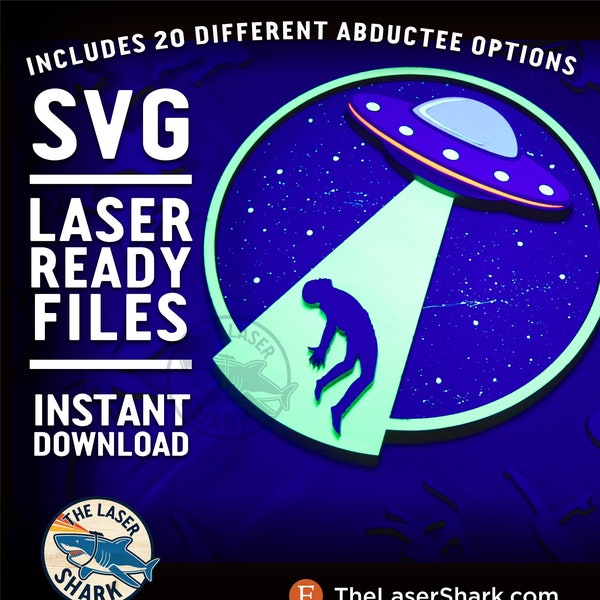 UFO Abduction SVG Laser cut files for Glowforge - Laser Cutter Artwork Vector File - Glow in the Dark Alien Black Light Space Flying Saucer