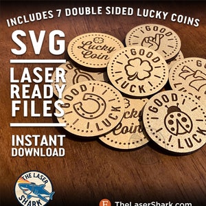 Lucky Coins SVG Laser cut files for Glowforge - Artwork Vector File - Leprechaun Gold St Patrick's Day Good Shamrock Charms Clover Ladybug