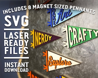 Creative Pennants Magnet Sized SVG Laser cut files for Glowforge - Laser Cutter Artwork Vector File - Layered Flag Crafty Design Nerdy Maker