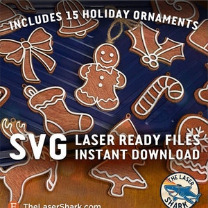 Gingerbread Christmas Ornaments SVG Laser cut files for Glowforge - Laser Cutter Artwork Vector File - Layered Santa Baking Tree Xmas Sleigh