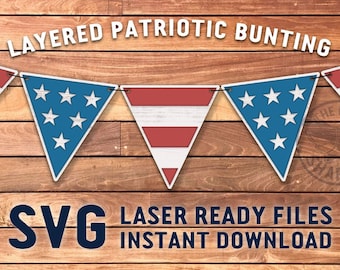 USA Flag Banner SVG Pliki wycinane laserowo dla Glowforge - Grafika wycinana laserowo - 4 lipca USA Ameryka Wolność Patriotyczne Gwiazdy Paski Chorągiewki