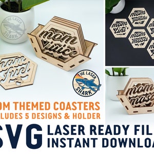 Moeder thema Coasters & houder SVG Lasergesneden bestanden voor Glowforge Laser Cutter Vector File - Fuel Juice Drink Moederdag Cadeau koffie alcohol