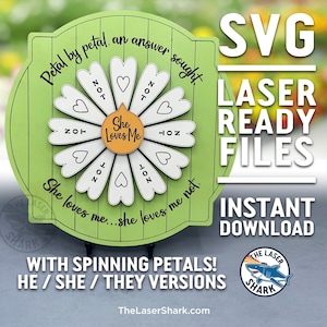 She Loves Me / Not Spinning Art SVG lasergesneden bestanden - Glowforge Cutter Artwork Vector bestand tuinieren Chance Selector Picker Spinner hangend
