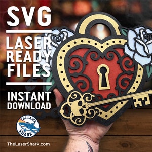 Liebesschloss & Schlüssel Kunstwerk - SVG Laser cut Dateien Cutter Kunstwerk - Herz Skelett Schlüssel Hand Forever Romance Valentines Death Glowforge Aeon