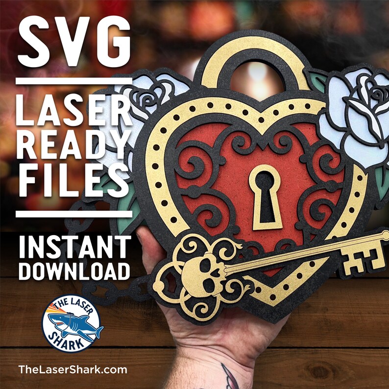 Love Lock & Key Artwork - SVG Laser Cut Files Cutter Artwork - Heart ...