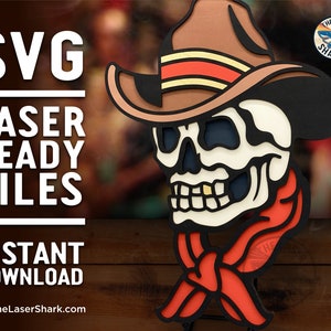 Cowboy Skull Tattoo SVG Lasergesneden bestanden - Glowforge Cutter Artwork Vector File American Traditional Bold Skeleton Hat Western Ink Horse USA