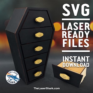 Sarg Schubladen - SVG Laser cut Dateien Glowforge Laser Cutter Kunstwerk 3D Gruselig Cool Puppenmöbel Friedhof Schatulle Kommode