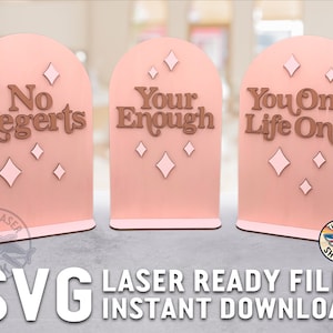 Motiverende borden SVG Lasergesneden bestanden voor Laser Cutter Artwork File - Geen Regerts Your Enough You Only Life Once Verkeerd gespeld Grappige Humor Boho