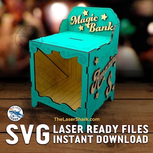 3D-magiebank - verborgen munttruc - SVG lasergesneden bestanden Glowforge lasersnijder - geldhouder goochelaar