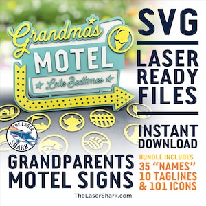 Conjunto de placas de motel dos avós SVG personalizáveis Arquivos de corte a laser - Glowforge Cutter Artwork Vovó Vovô Nana Papa Vintage Retro Midcentury